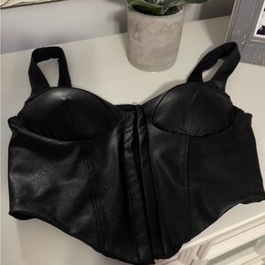 naked wardrobe Black Faux Leather Corset Crop Top